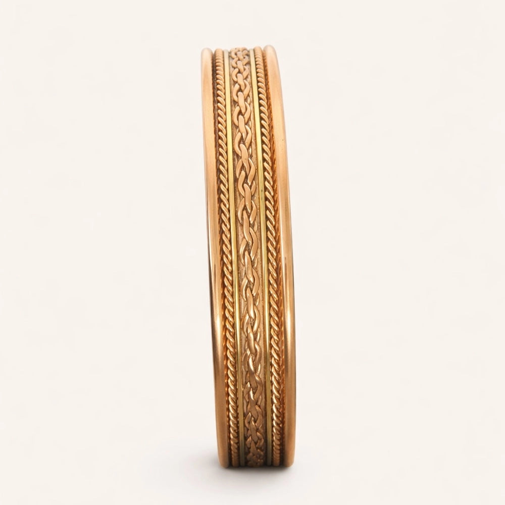 Pulseira de Cobre com Linhas de Latão e 2 Ímanes | Bracelete Magnética Ajustável