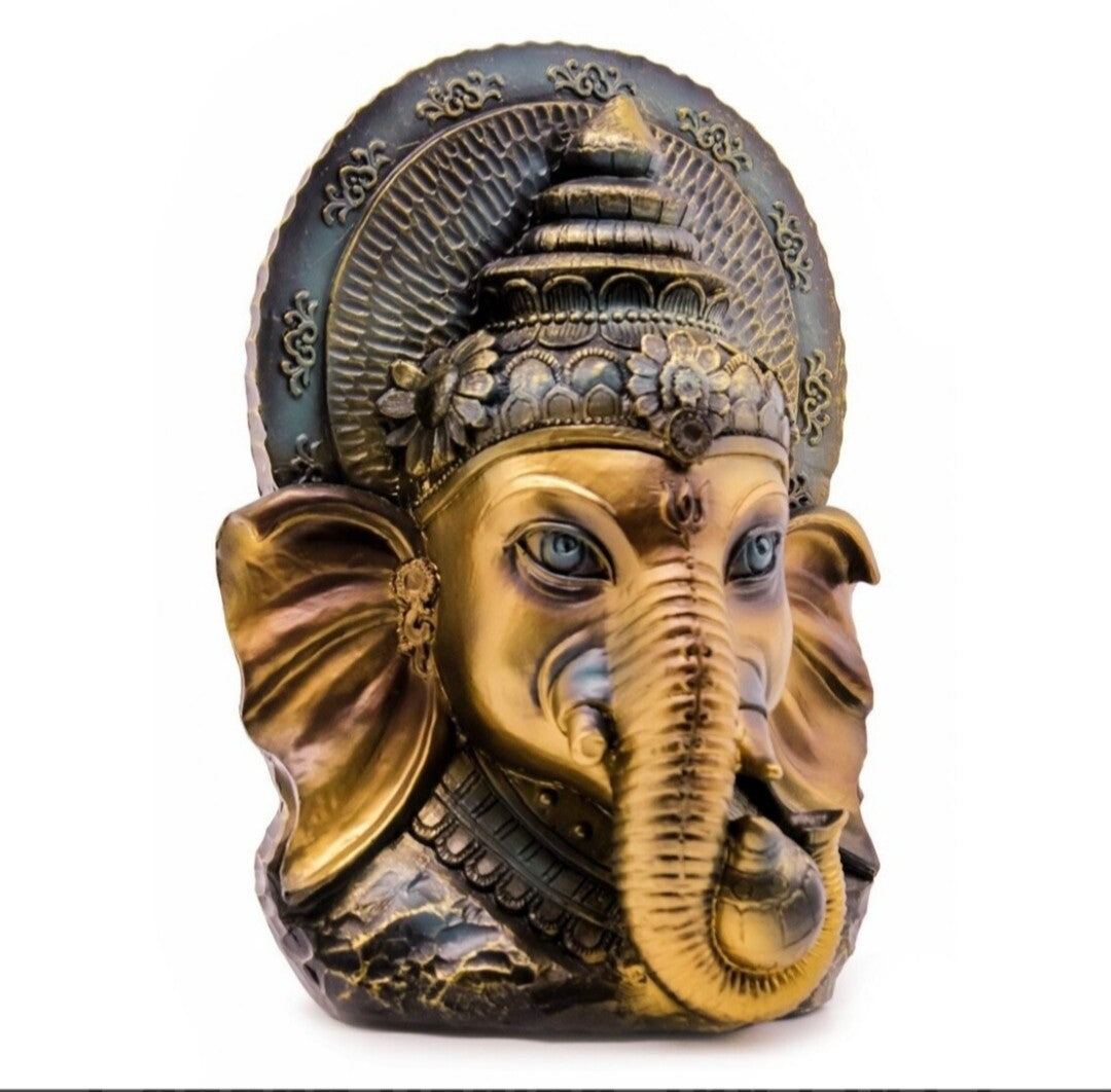 Busto grande de Ganesh em destaque para decoração de interiores e salas de estar zen.