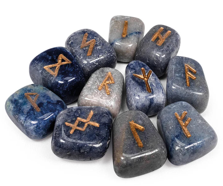 Jogo de Runas em Quartzo Azul