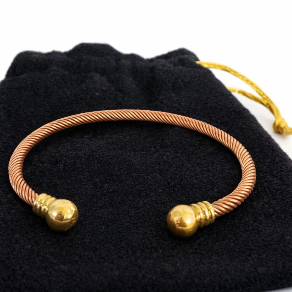 Pulseira de Cobre e Latão Trançada com Bolas