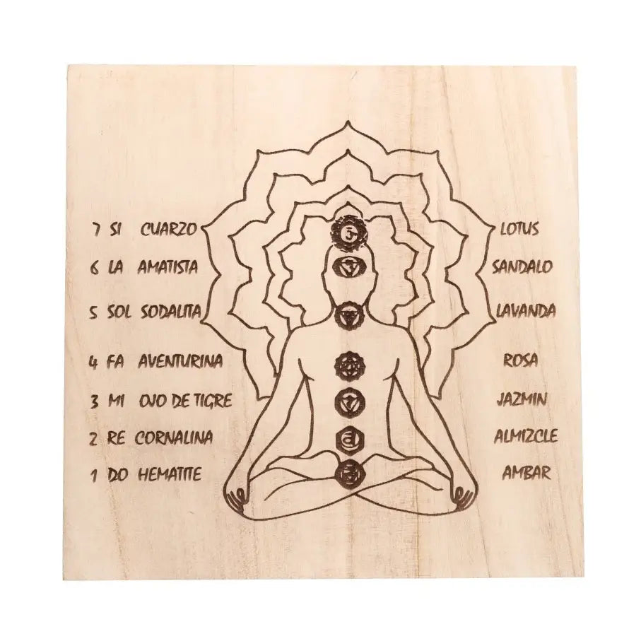 Tábua de madeira de Geometria Sagrada com os pontos dos Chakras para harmonização energética à distância - AOfficina Esoterica