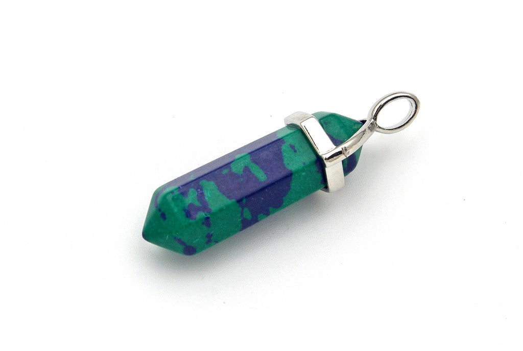 Pendente oval de azurite azul e malaquite verde de laboratório com acabamento polido brilhante.