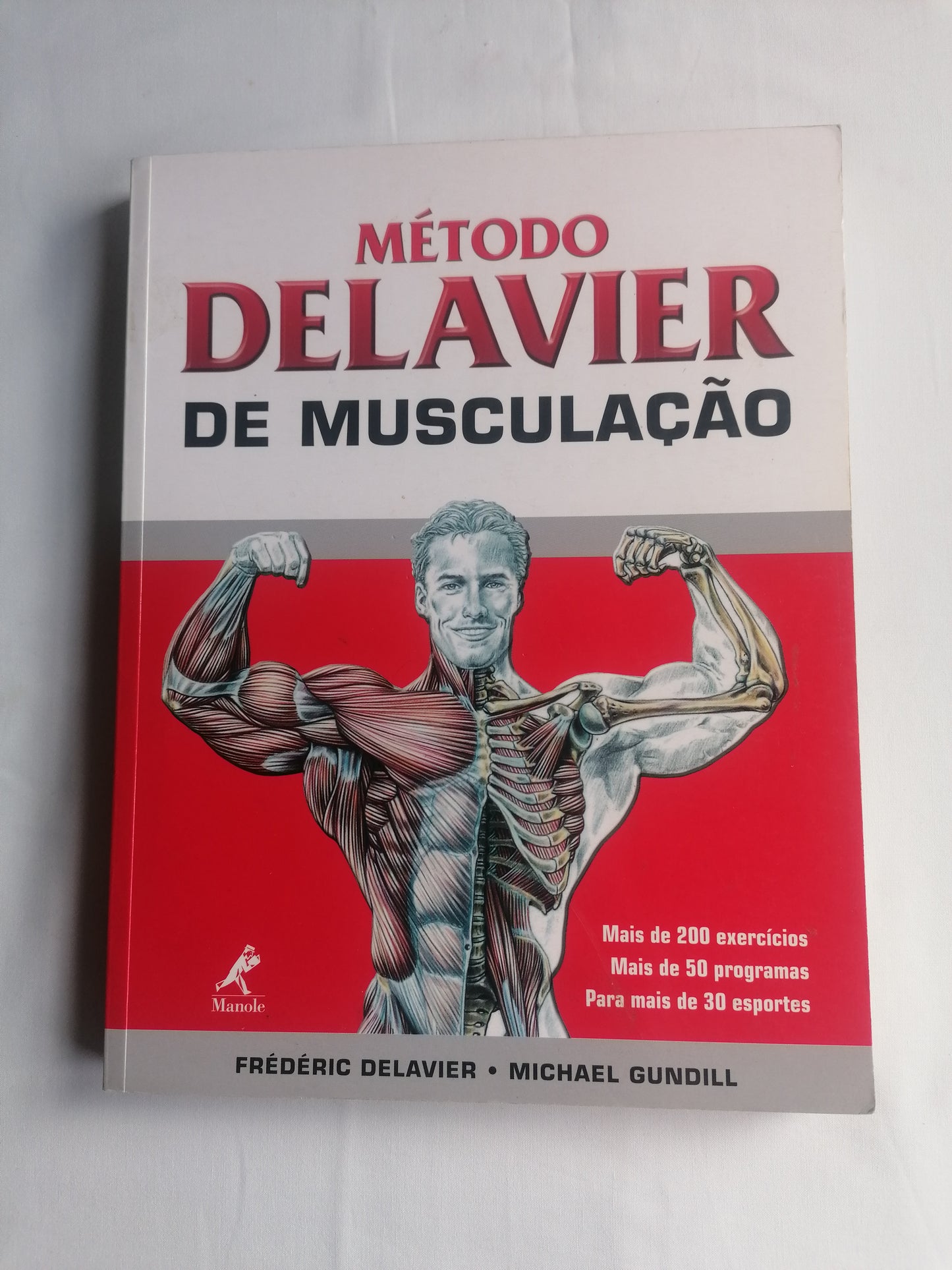 Capa do manual de musculação de Frédéric Delavier, com as famosas ilustrações anatómicas de músculos.