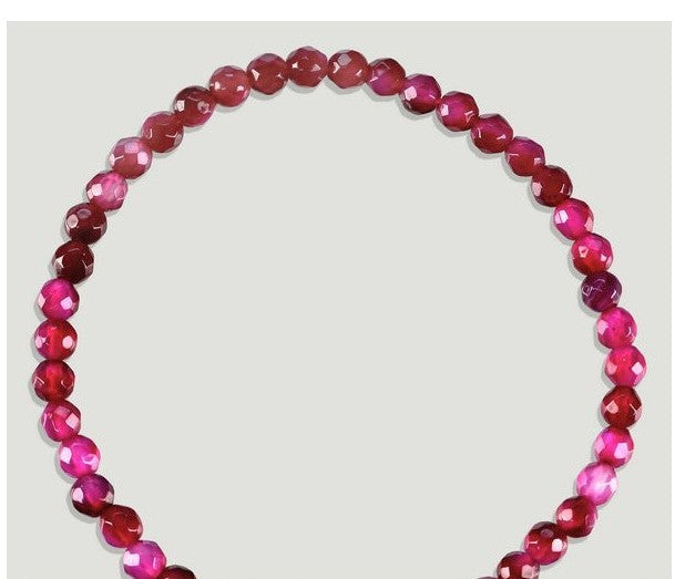 Pulseira feminina de pedras naturais de ágata rosa polidas e brilhantes
