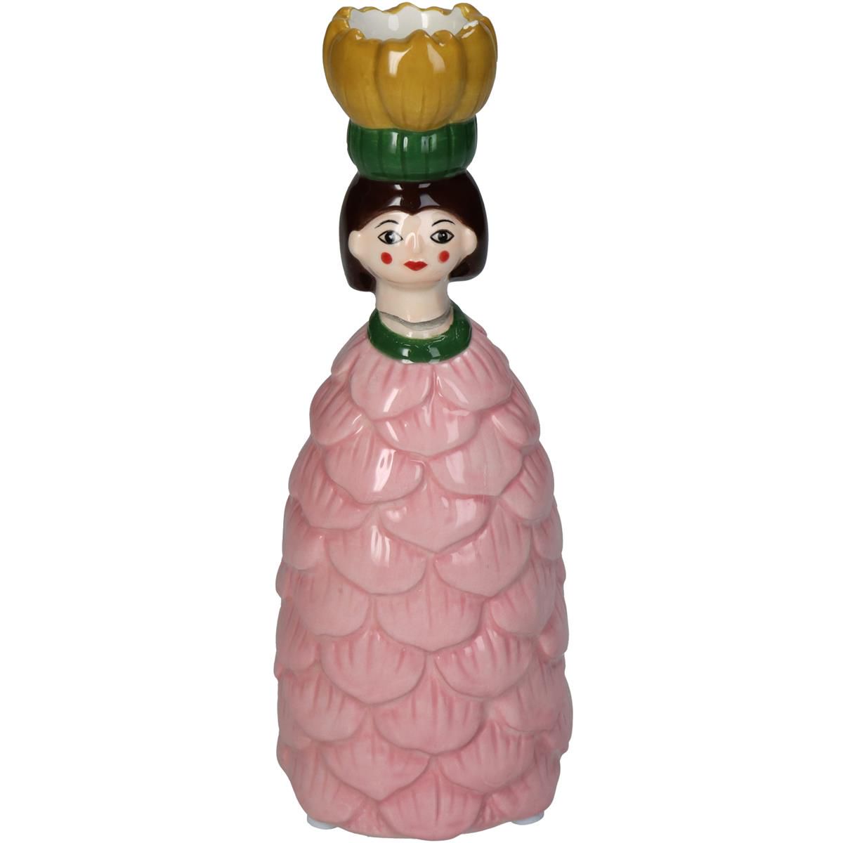 Castiçal Decorativo Flower Girl Rosa em Cerâmica – Peça Criativa e Elegante