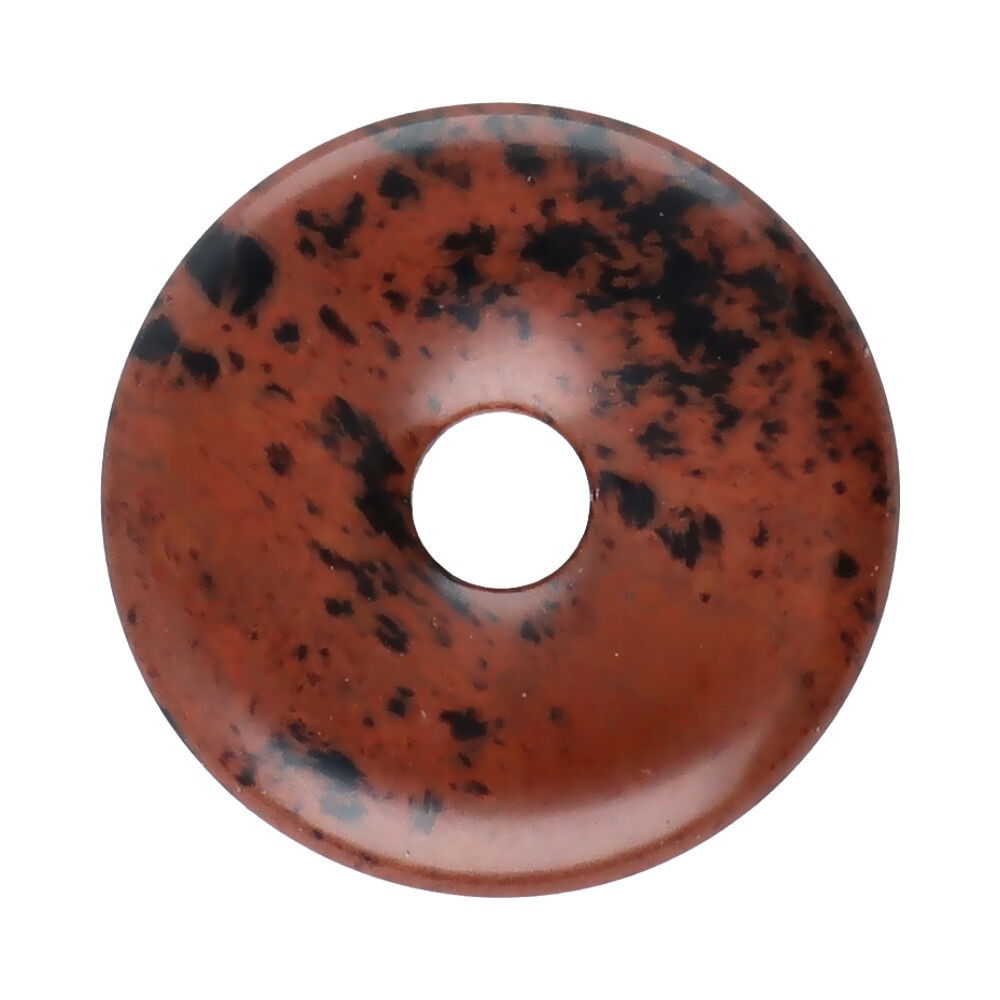 Pedra Pi Donut em Obsidiana Caoba natural de tamanho pequeno — Amuleto circular com manchas castanhas avermelhadas e pretas.