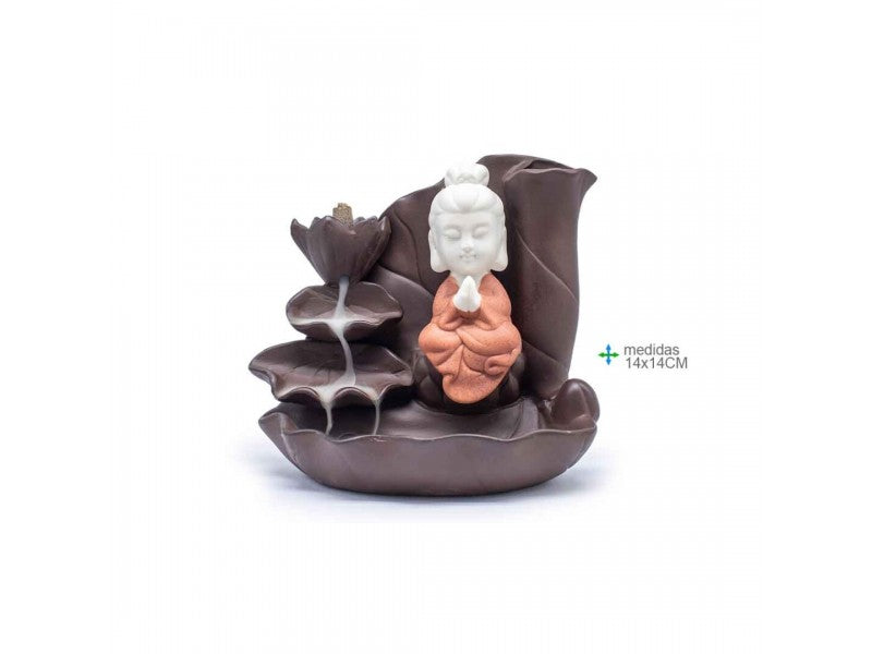 Fonte Fumo Buda Rosa Cerâmica 17x12 cms