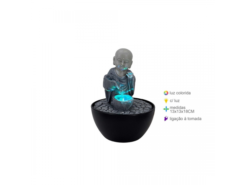 Fonte Zen Buda Bebé Sorridente com Luz LED – 13x13x18 cm