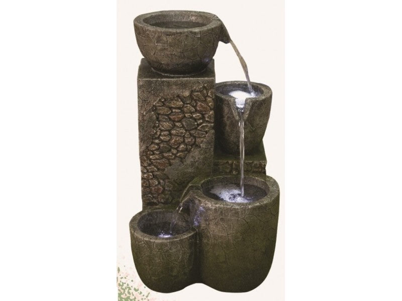 Fonte Feng Shui em Resina Efeito Pedra com 4 Bicas – 32x33x57 cm