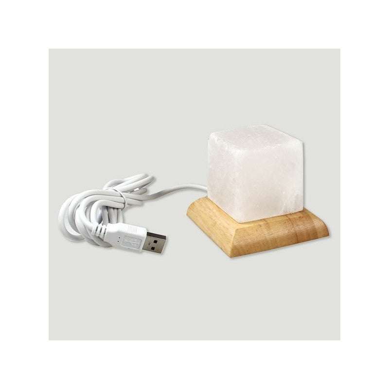 Candeeiro de Sal Branco – Modelo Cubo LED USB (7–8 cm)