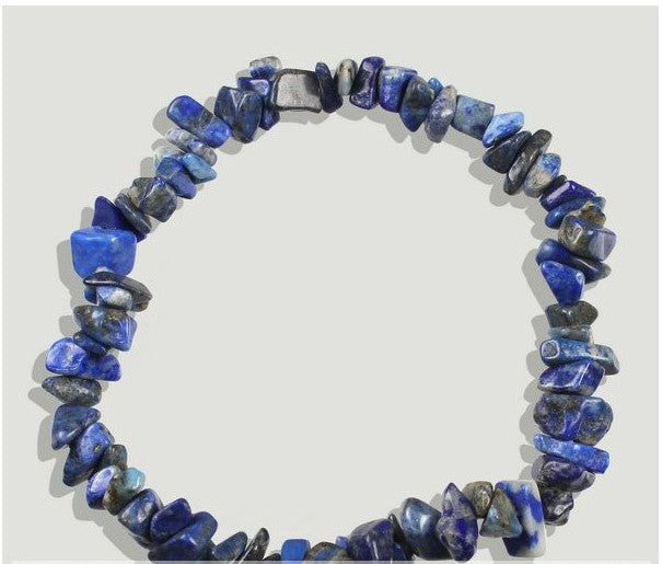 Pulseira elástica de cascalho chips de pedra natural Lápis-Lazúli azul-escuro