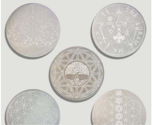 Base Selenita Gravada para Limpeza Energética de Cristais - 14 cms (Esgotado de momento)