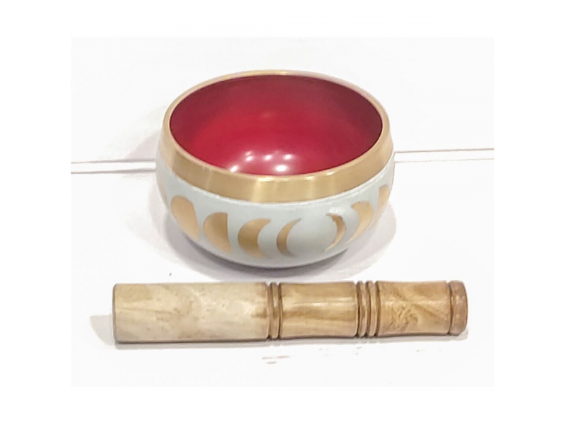 Taça Tibetana Premium 11 cm Branca com Fases da Lua em Dourado | Meditação e Harmonia Energética
