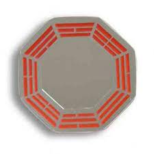 Bagua Feng Shui Céu Posterior em Espelho com Trigramas em Encarnado