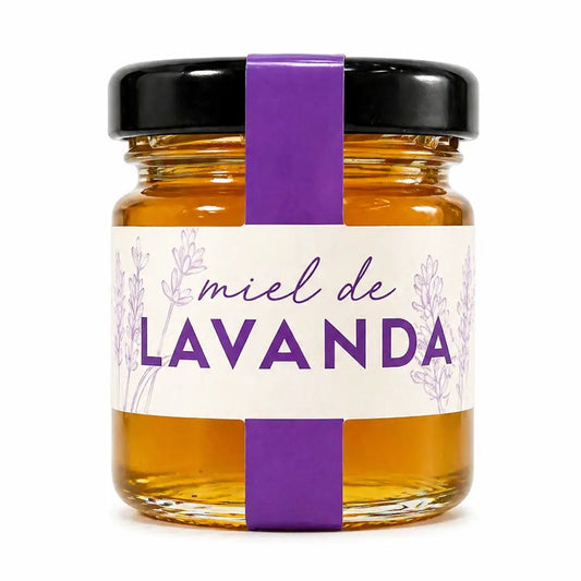 Frasco de Mel de Lavanda de 50g com tonalidade âmbar e textura artesanal não pasteurizada