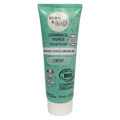 Tubo de esfoliante facial de amendoa doce e argao certificado cosmos organic Born to Bio