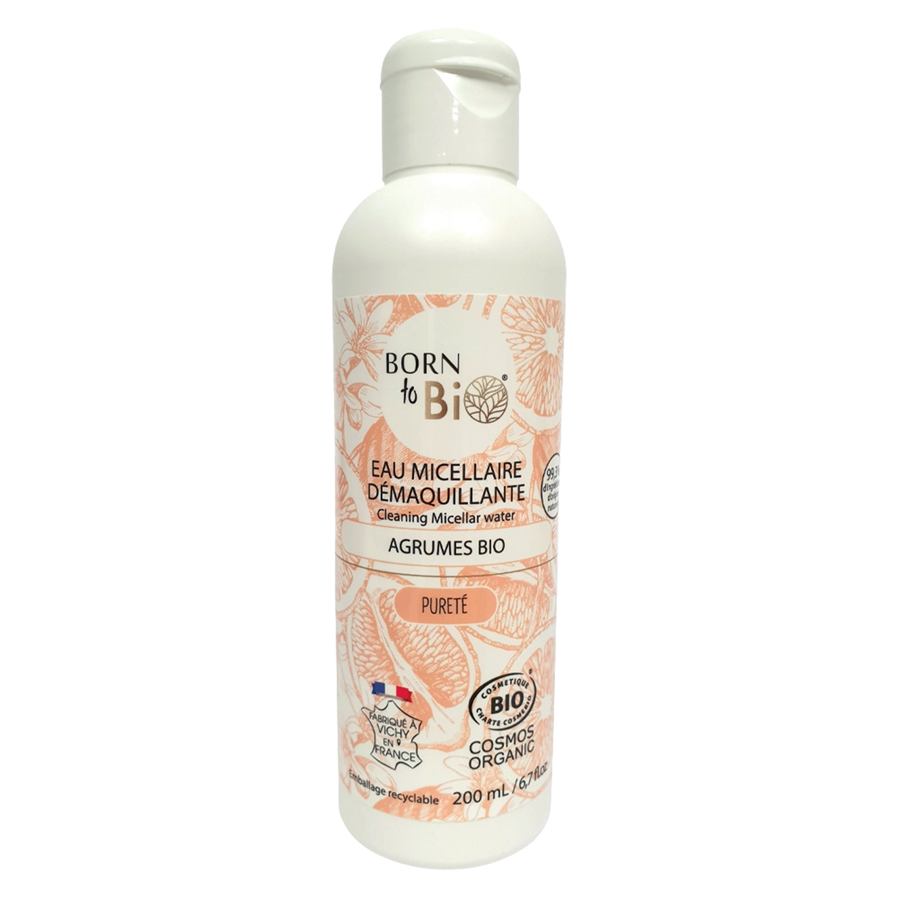 Frasco de 200ml de Água Micelar Citrus Born to Bio para pele mista a oleosa