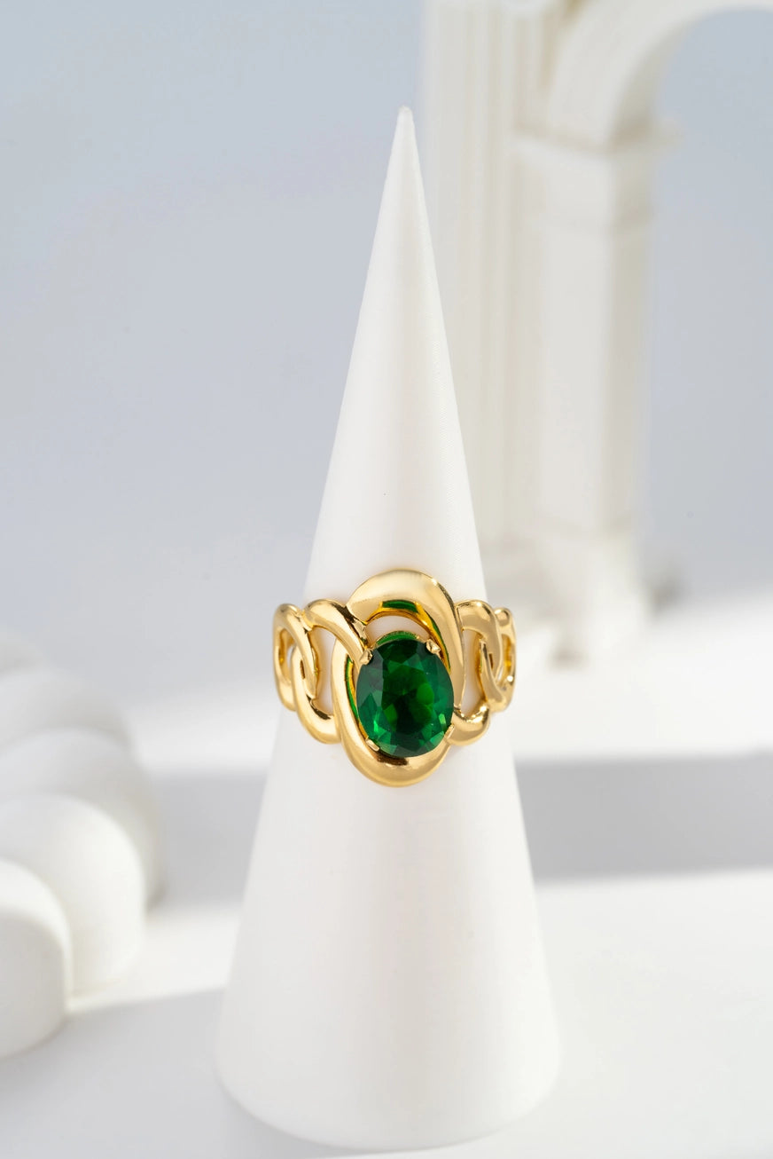 Anel ajustável em Aço Inoxidável com Pedra Verde