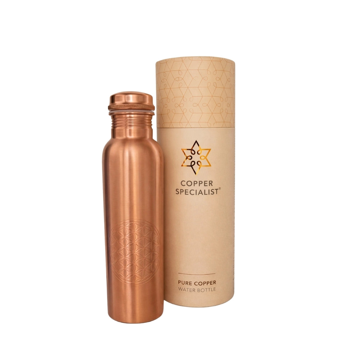 Garrafa de Água em Cobre Puro Mate Flor da Vida (950ml)