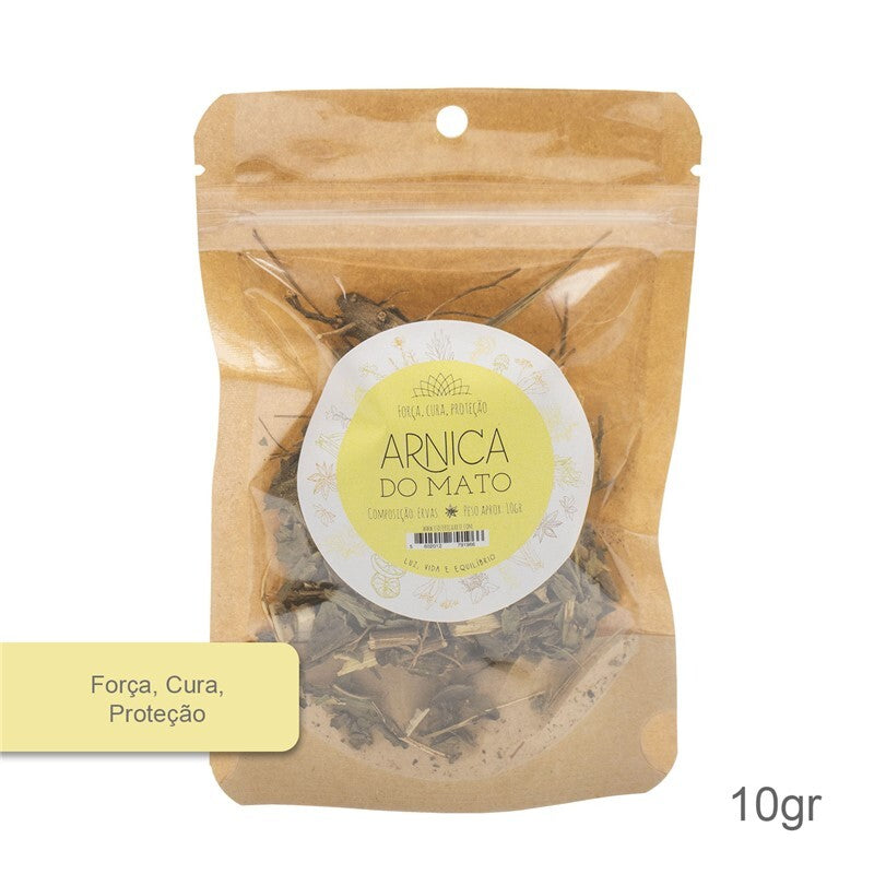Saco de arnica do mato seca para rituais de defumação e banho de ervas de descarrego espiritual.
