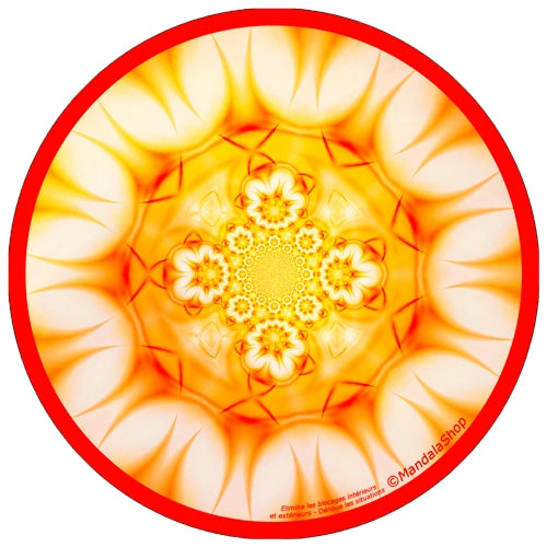 Disco harmonizador de geometria sagrada com mandala para eliminar bloqueios energéticos.