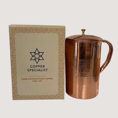 Pote de Cobre Puro 2L com Tampa e Padrão Floral – Jarro Artesanal Premium