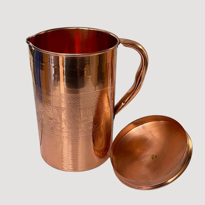 Pote de Cobre Puro 2L com Tampa e Padrão Floral – Jarro Artesanal Premium