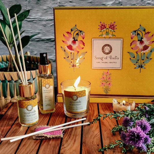 Conjunto Presente Aromático Tuberosa & Jasmim – Vela, Difusor e Spray de Ambiente