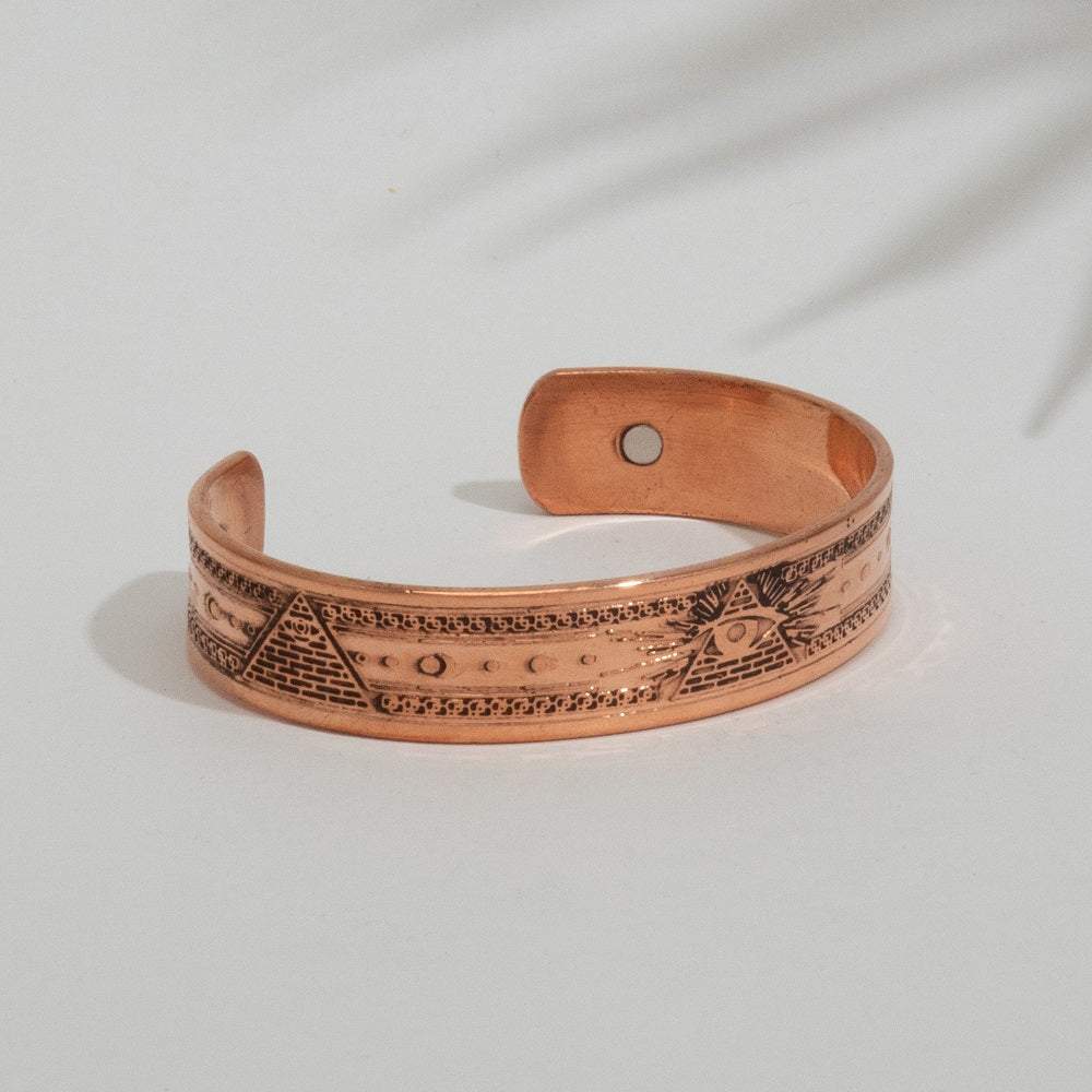 Pulseira de Saúde de Cobre 2 Imans - Gravado Piramide, 3ºOlho e Compasso