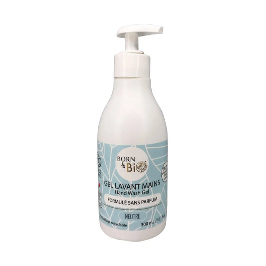 Embalagem de Sabonete Líquido Neutro Bio Born to Organic 300ml com doseador para peles sensíveis.
