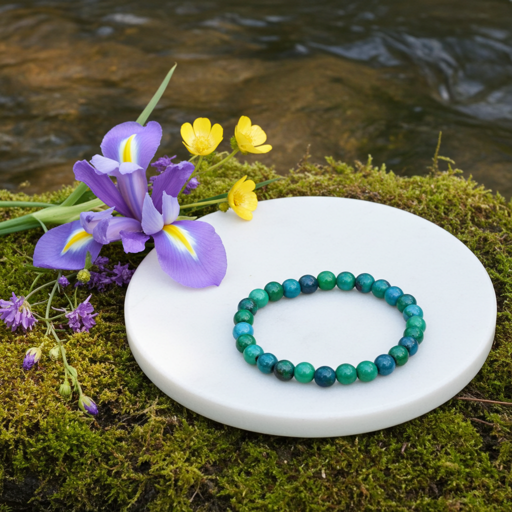 Pulseira de crisocola azul e verde em contas de 8mm