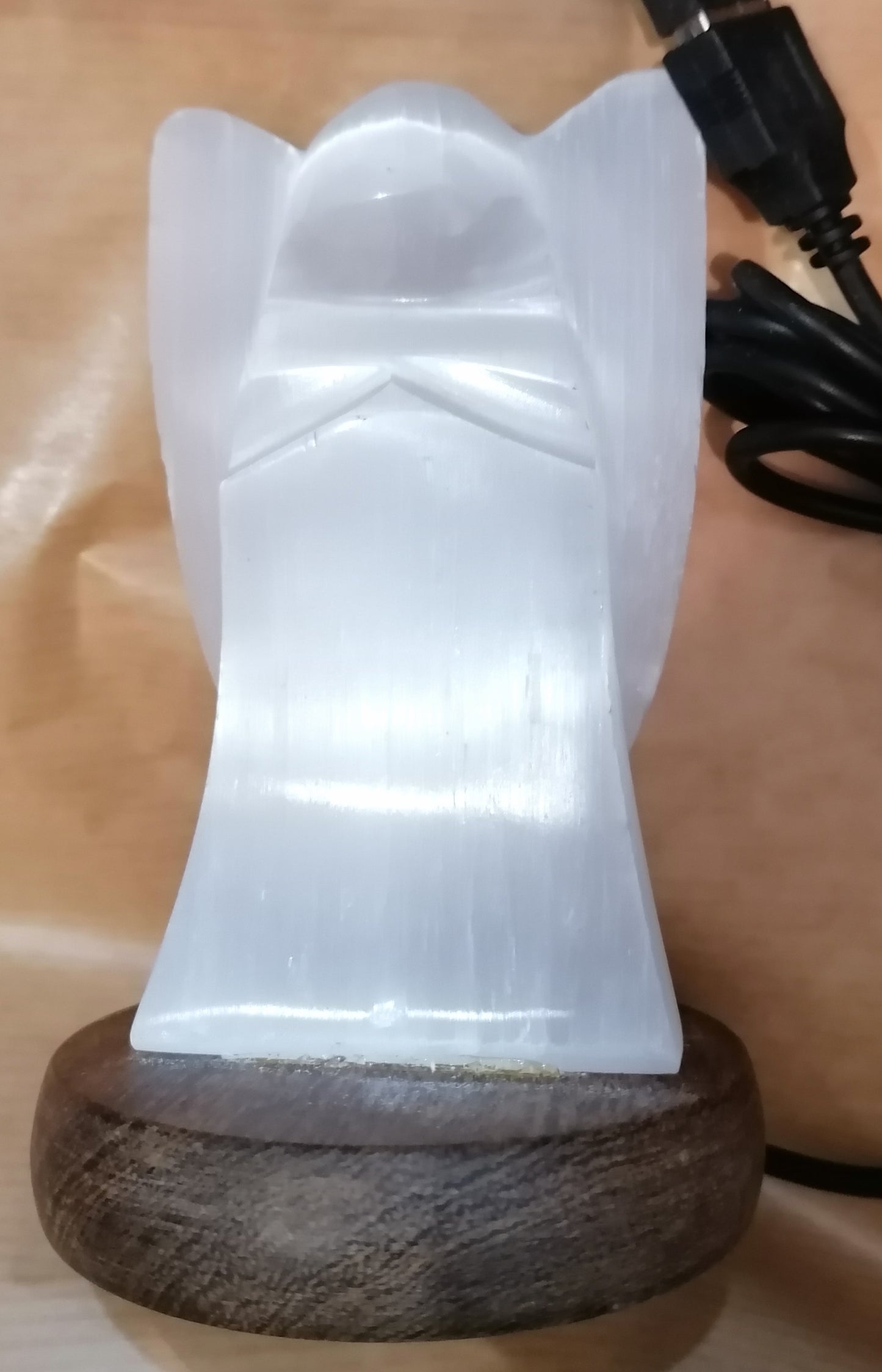 Candeeiro Selenite Anjo USB 10cm