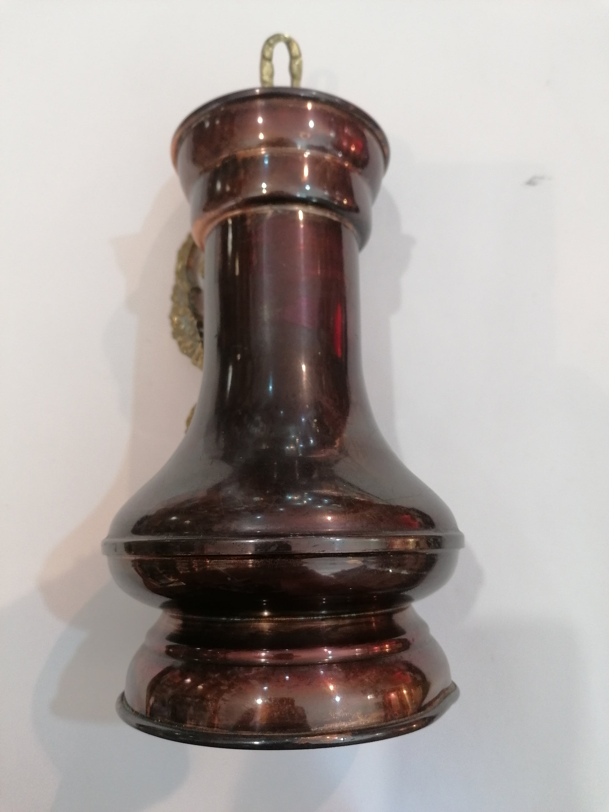 Pote de cobre vintage com asa e pega em latão marca Metalútil.