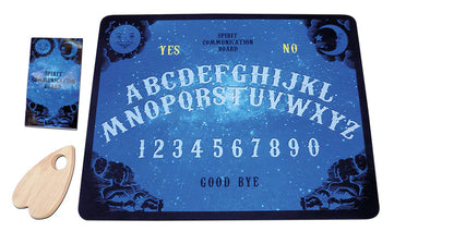 Tabuleiro Ouija impresso em tecido com ponteiro de madeira e instruções da coleção Artes Ocultas.