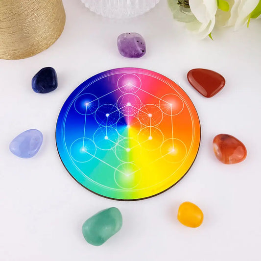 Disco de Geometria Sagrada com grade de cristais ativada para Cristaloterapia à distância.