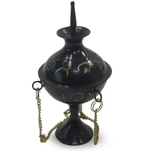 Incensário Suspenso Preto em Metal 12,5 cm | Para Cones e Incenso em Grão
