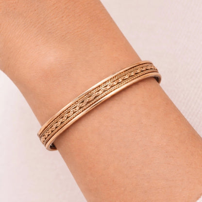 Pulseira de Cobre com Linhas de Latão e 2 Ímanes | Bracelete Magnética Ajustável