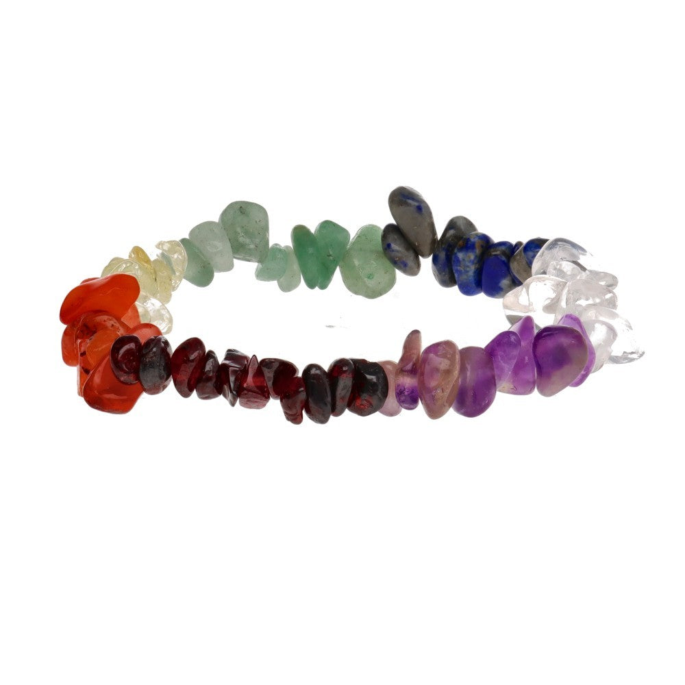 Pulseira de cristais naturais formato chip com as sete cores dos chakras