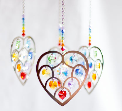 Sun Catcher Coração Cristal 7 Chakras