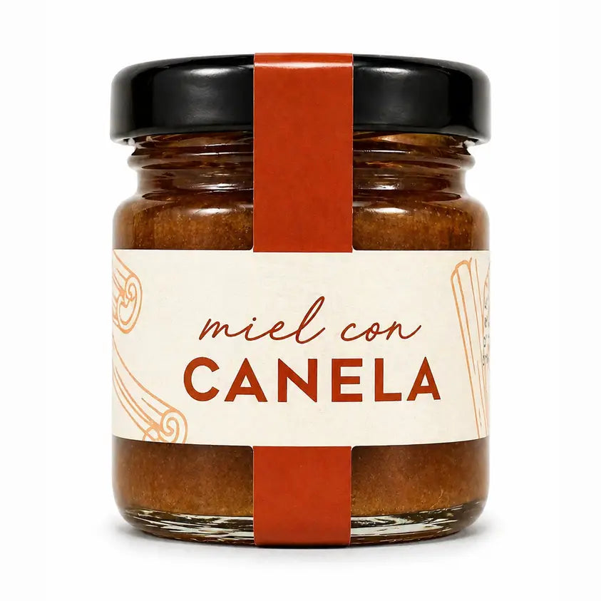 Frasco de mel artesanal com canela misturada, produto ecológico e natural
