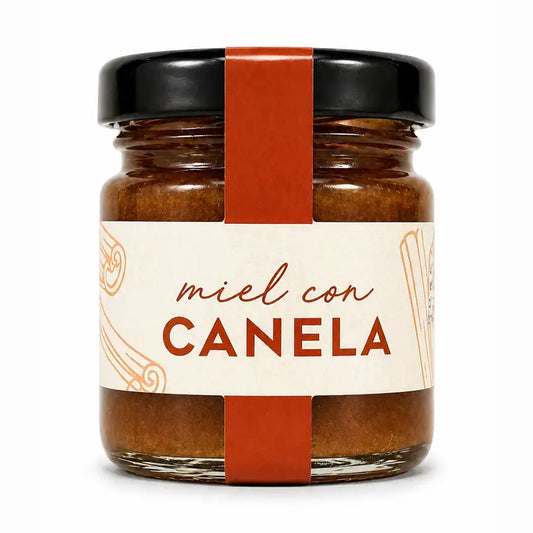 Frasco de mel artesanal com canela misturada, produto ecológico e natural