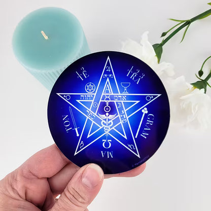 Disco Harmonizador Pentagrama Tetragrammaton em Madeira (9cm)