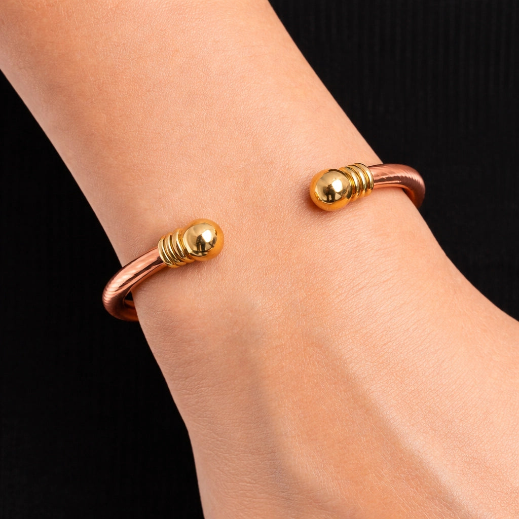 Pulseira de Cobre e Latão Trançada com Bolas