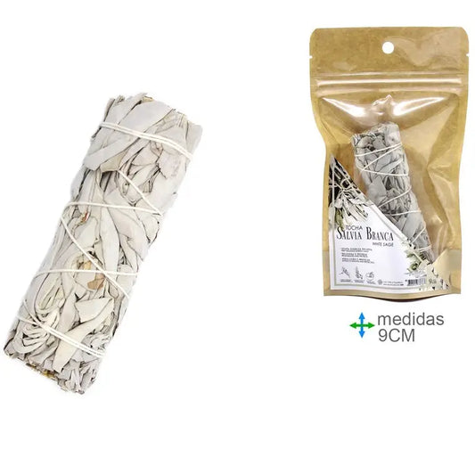 Tocha de Salvia Branca seca (White Sage) para rituais de purificação e defumação sagrada