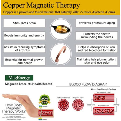 Pulseira de Cobre com 6 Ímanes Magnéticos