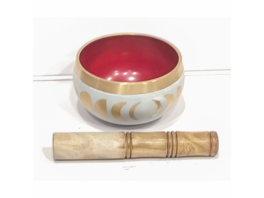 Taça Tibetana Premium 11 cm Branca com Fases da Lua em Dourado | Meditação e Harmonia Energética